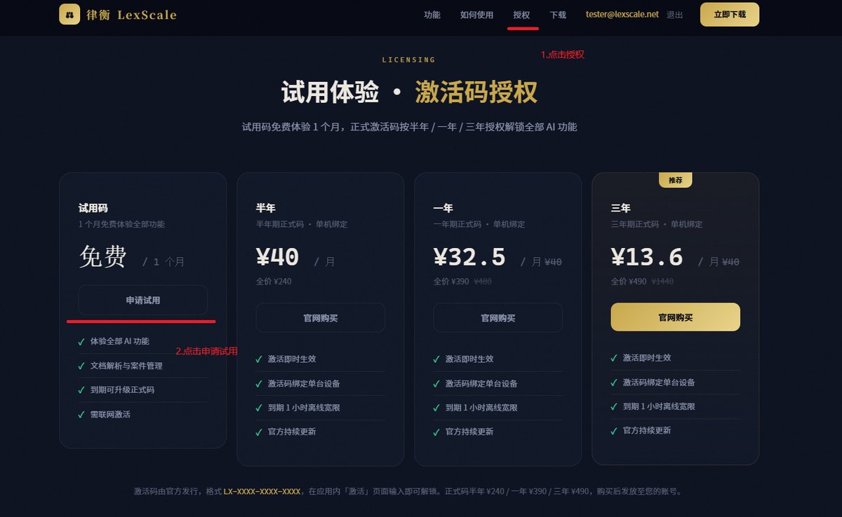官网授权页，申请试用