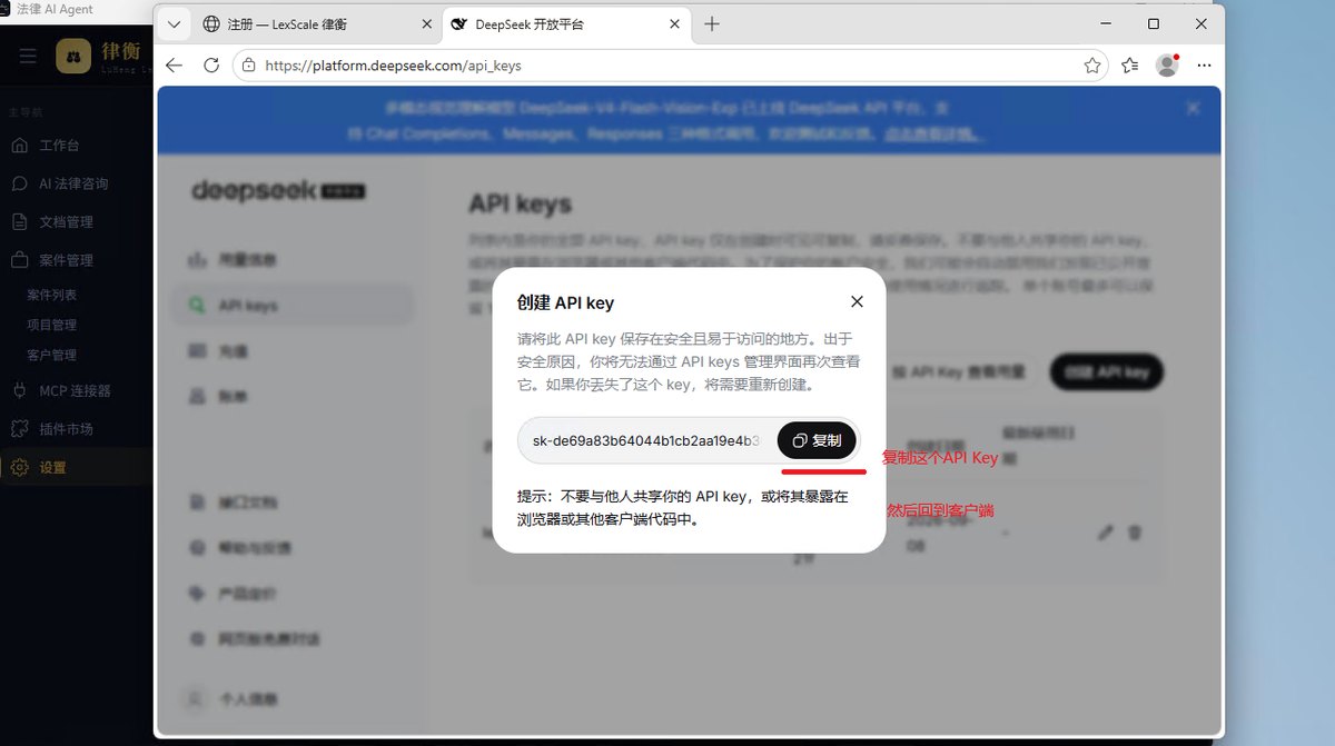 复制 API key